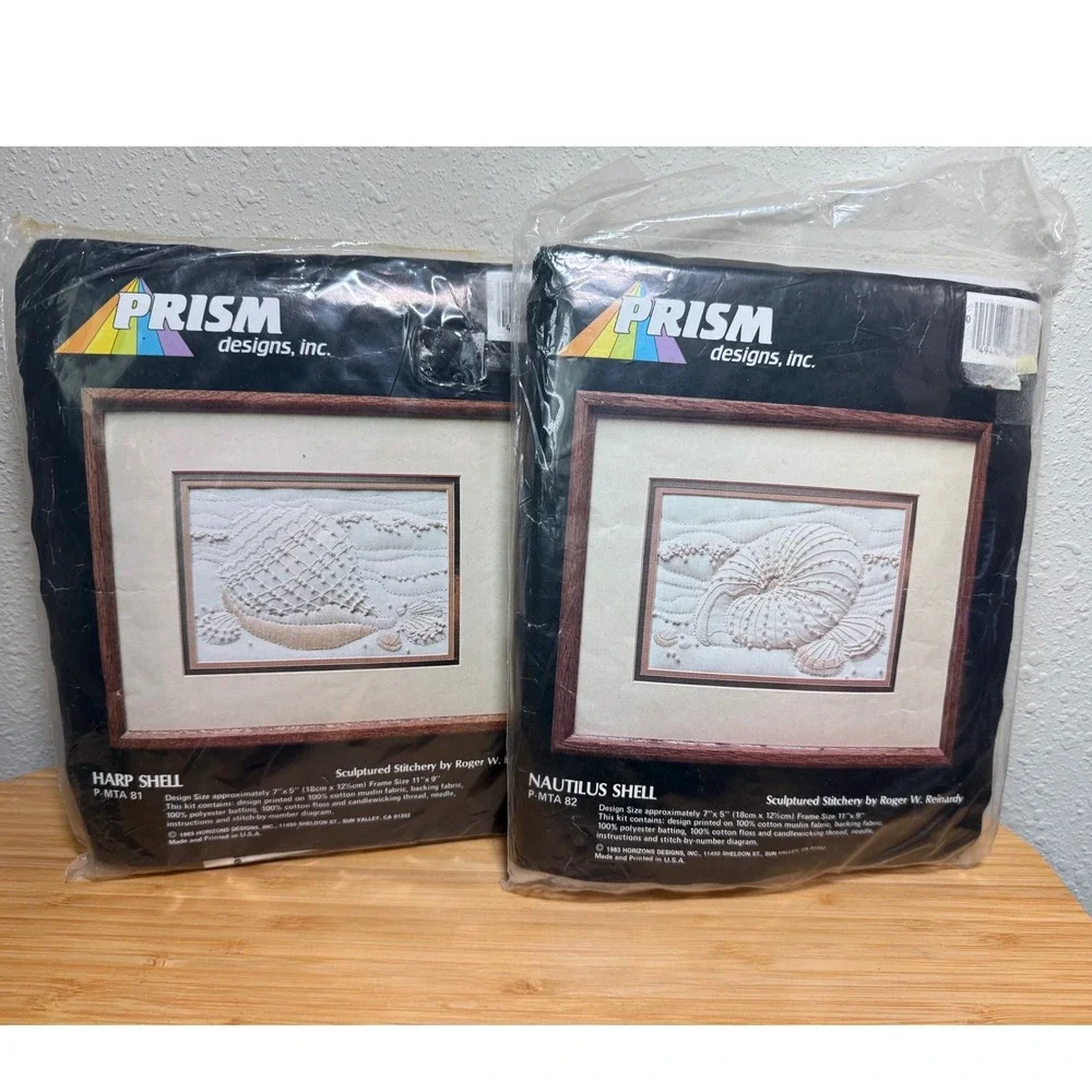 Prism Designs Sculptured Stitchery Kit Unisex OS Beige Seashell 1983 Vintage 2pk